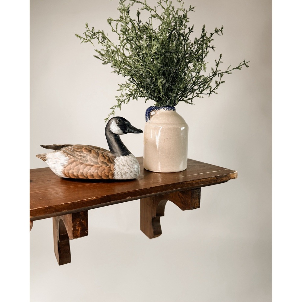 Vintage Wooden Wall Shelf with Corbel Brackets Rustic Dark Brown Display Ledge